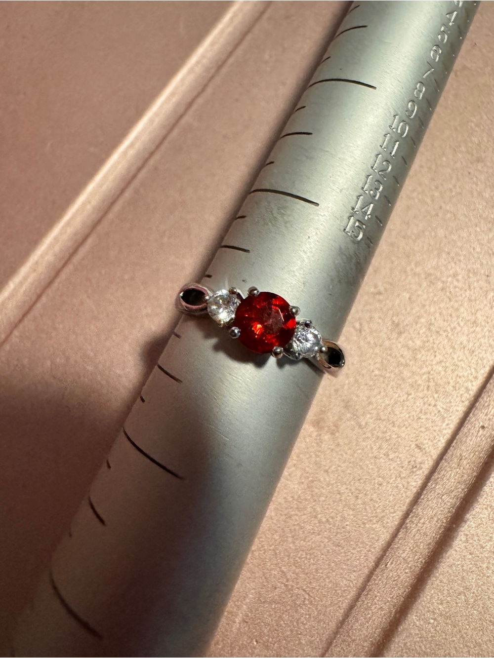 925 Sterling Silver Ring With Red Garnet Gemstone And Clear Accent Stones Sz6